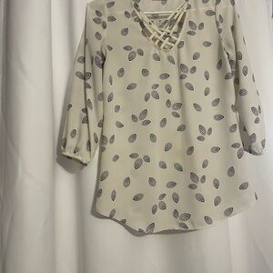 Leaf Print Blouse with Crisscross Neckline